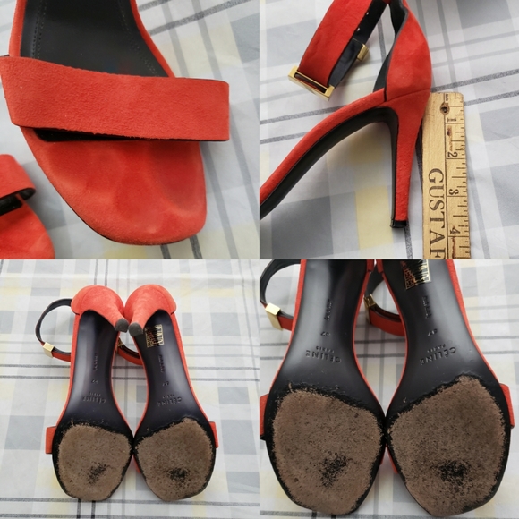 Celine Paris Red Suede Heels Italy Gold Clasp Cute - Picture 3 of 16